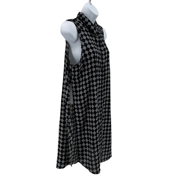 Maurices Duster Top SZ M Button Up Collared Black Geometric Tank Tunic Dress Top - Picture 2 of 8